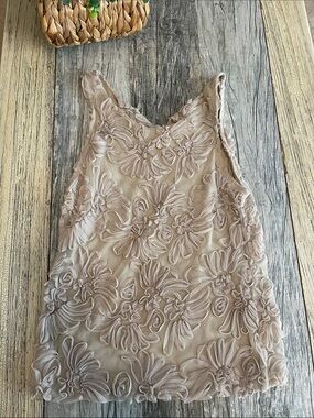Banana Republic Beige Floral Appliqué Tank Top